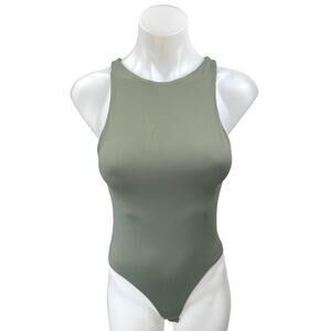 Zara Women's Green Sleeveless High Neck Stretch Racerback Bodysuit Tank Top S